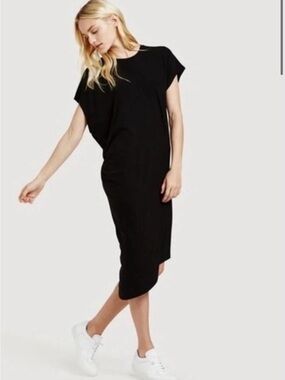 Kit and Ace Brushed Wave Asymmetrical Dress Black Modal Cashmere Size 8